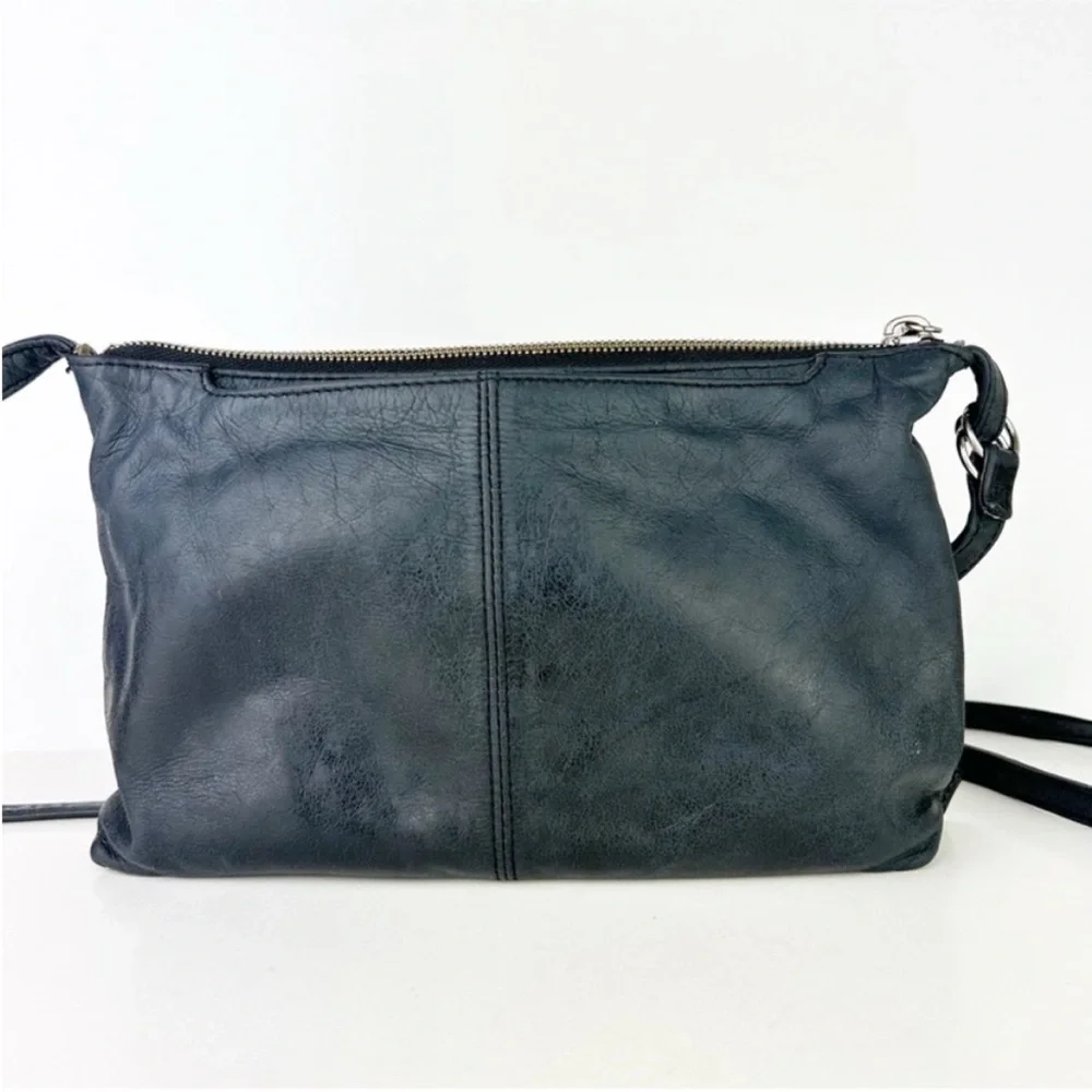 HOBO Mara Navy Blue Gray Leather Boho Crossbody Bag Purse